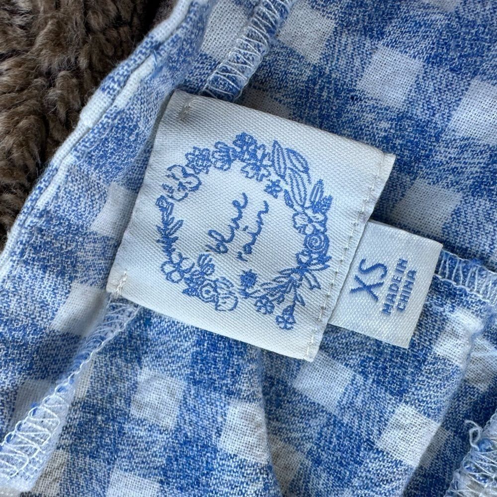 Blue Rain Blue and White Gingham Embroidered Peplum Cami Top - Picture 6 of 7